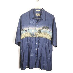 Campia Moda Mens Hawaiian Golf Shirt Large Dusty Blue Short Sleeve Button Up